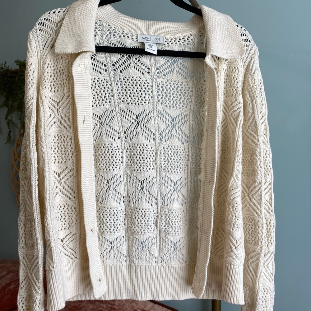 Cream knit collared cardigan